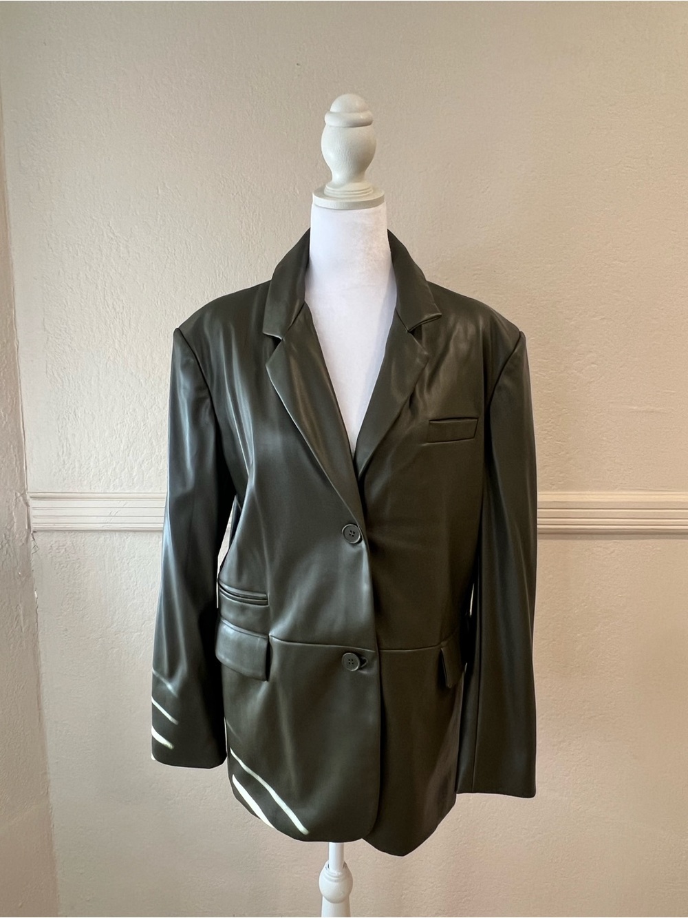 BLANKNYC Women's Olive Green Faux Leather Blazer Jacket